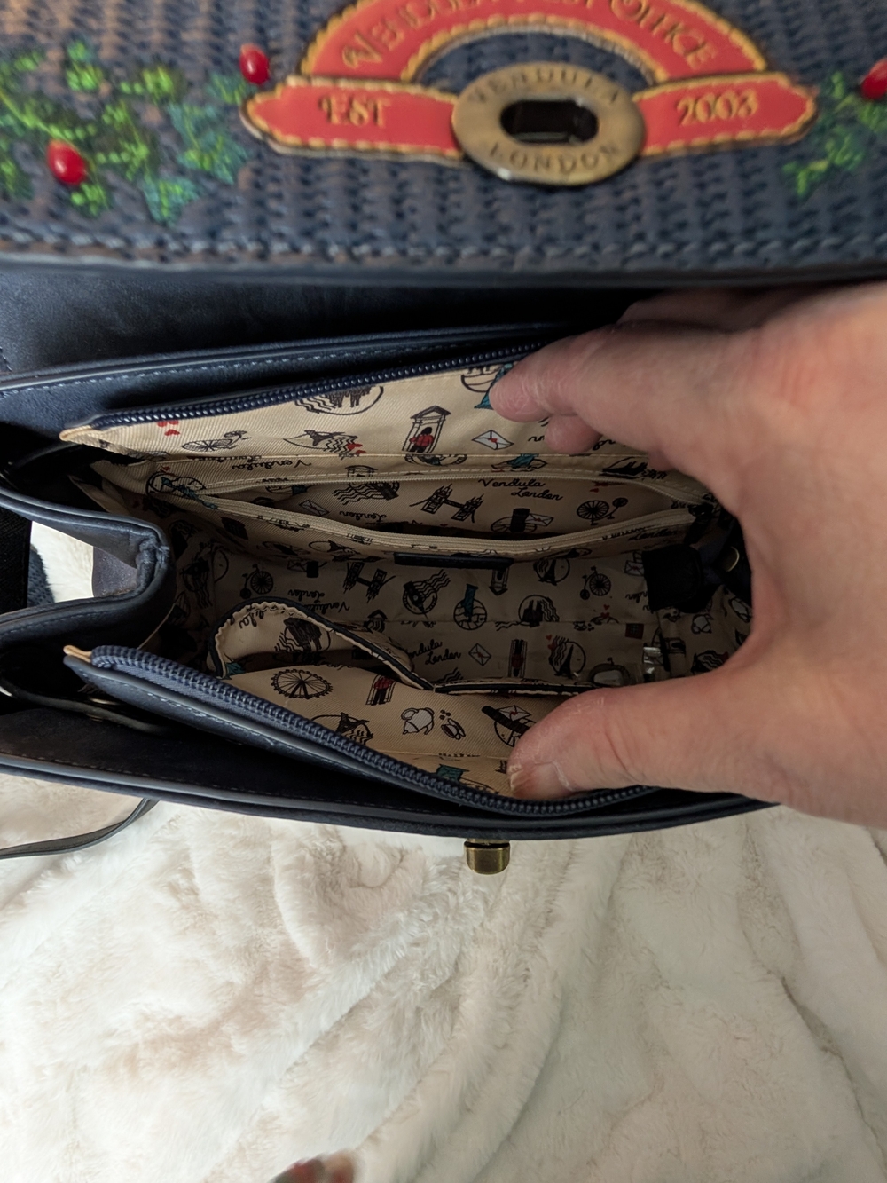 Vendula Post Office Navy and Black Top-Handle Bag with Matching Wallet & Keyring - Picture 9 of 14